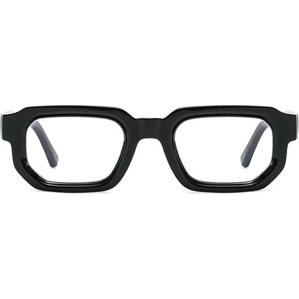 Womens Black Chunky Square Glasses Bold Geometric Clear Lens Retro Frame 145mm